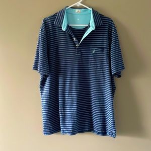Mens Navy and Teal stripe Johnnie-o hanging out polo xl